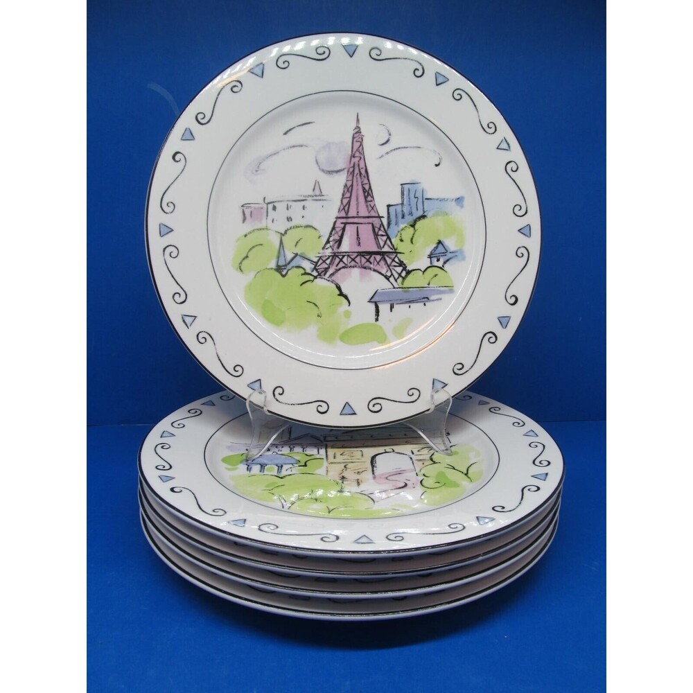 Studio Nova Vues de Paris Fine Porcelain Dinner Plates Bundle of 5